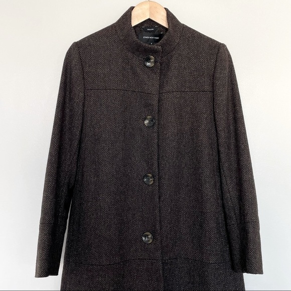Jones New York Wool Brown Tweed chocolate Brown Coat Size 6 - Picture 5 of 11